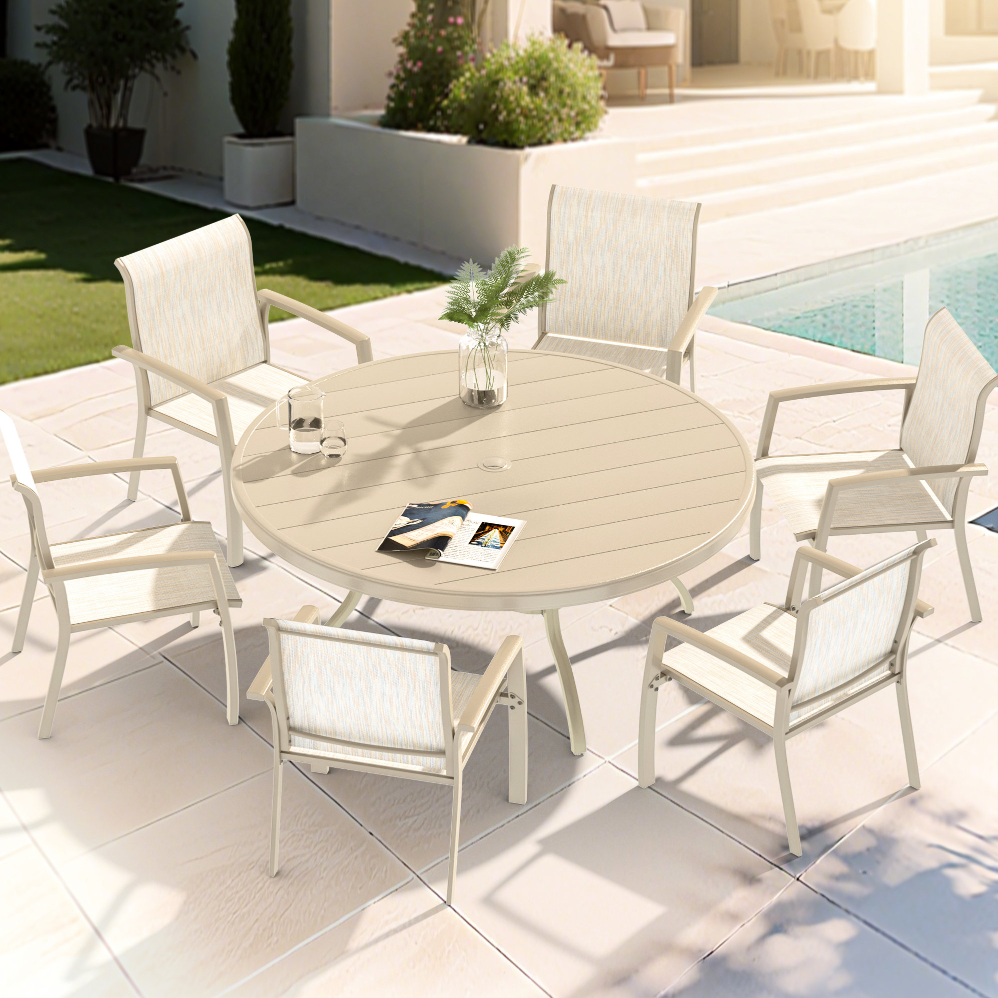 Latitude Run® Outdoor Stackable Chairs Weather Metal Breathable Quick ...