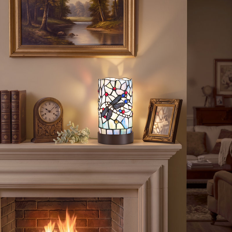 Lampe de table moderne en vitrail 11 po avec libellule rétro, interrupteur marche / arrêt en ligne, pour table de chevet, bureau, table de bout, chambre à coucher, salon, bureau à domicile