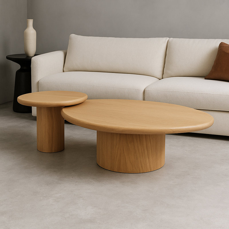 Nonee Solid Wood Nesting Coffee Table, Natural Oak