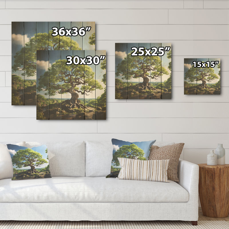 Maple Tree With Graceful Curves I - Tree Maple Wood Art On Natural Pine Wood, 15" H x 15" W