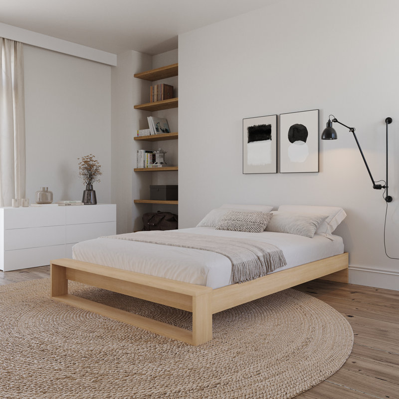 Grand lit plateforme avec lattes Gael, Beige