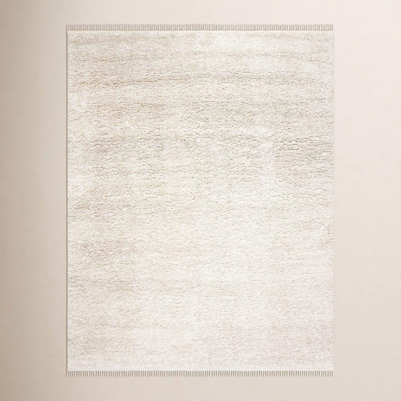Wyly Handmade Shag Wool Beige Rug, Rectangle 9' x 12'