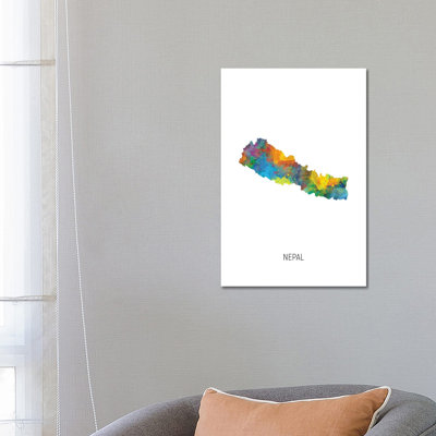 Nepal Map by Michael Tompsett - Wrapped Canvas Print