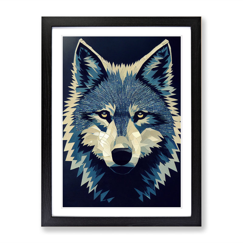 Wolf Mosaic - Single Picture Frame Print, 46cm H x 34cm W x 2cm D, Oak