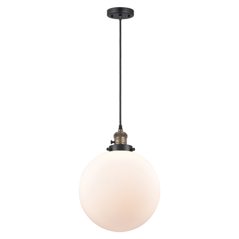 1 - Light Single Globe Pendant, Black Antique Brass, Matte White
