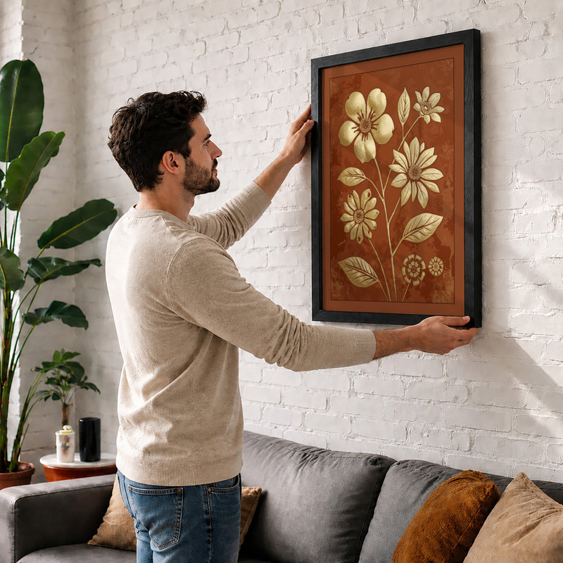 Study in Ochre Botanical - Framed Print, A2 - 59.4 x 42.0 cm, Black