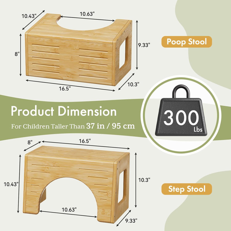 Toilet Stool for Toddler Potty Training, 3-in-1 Sturdy Bamboo One Step Squat Poop Foot Stool