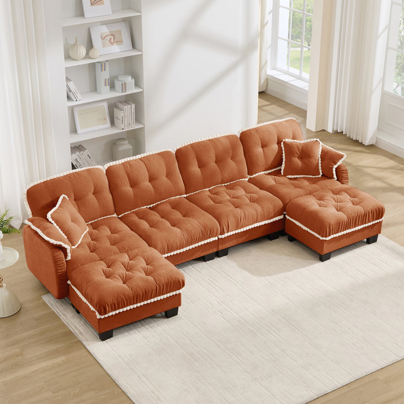 Canapé en U avec 4 coussins, repose-pieds mobile, canapé à assise profonde facile à assembler pour le bureau du salon, appartement