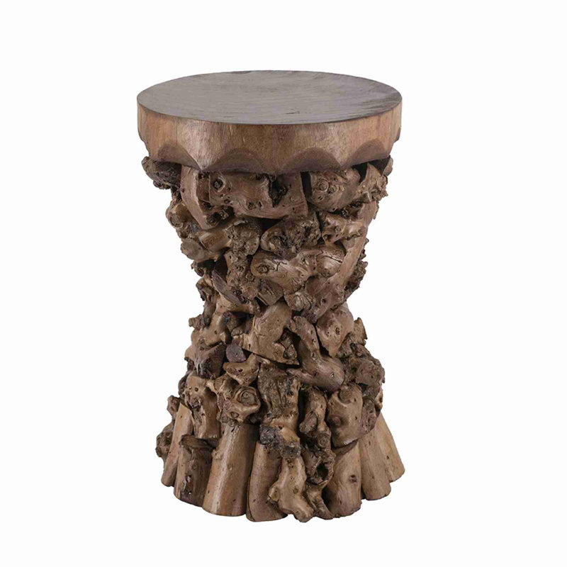 12X12x19" Brown Mulberry And Paulownia Wood Accent Table