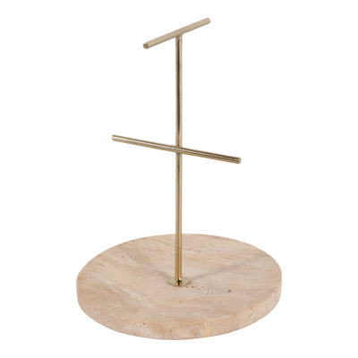 Contemporary Marble Jewelry Organizer Stand for Vanity Table - Modern Storage Display for Bedroom Dresser - 8", Tan & Gold