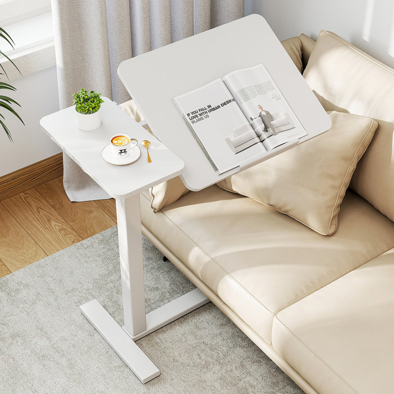 Modern Height-Adjustable C-Type Mobile End Table, Couch Flipped Side Table, White