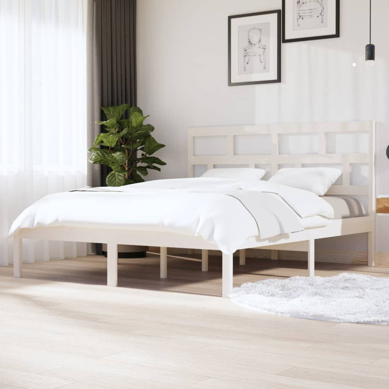 Bed Frame Solid Wood, white, Super King (6')