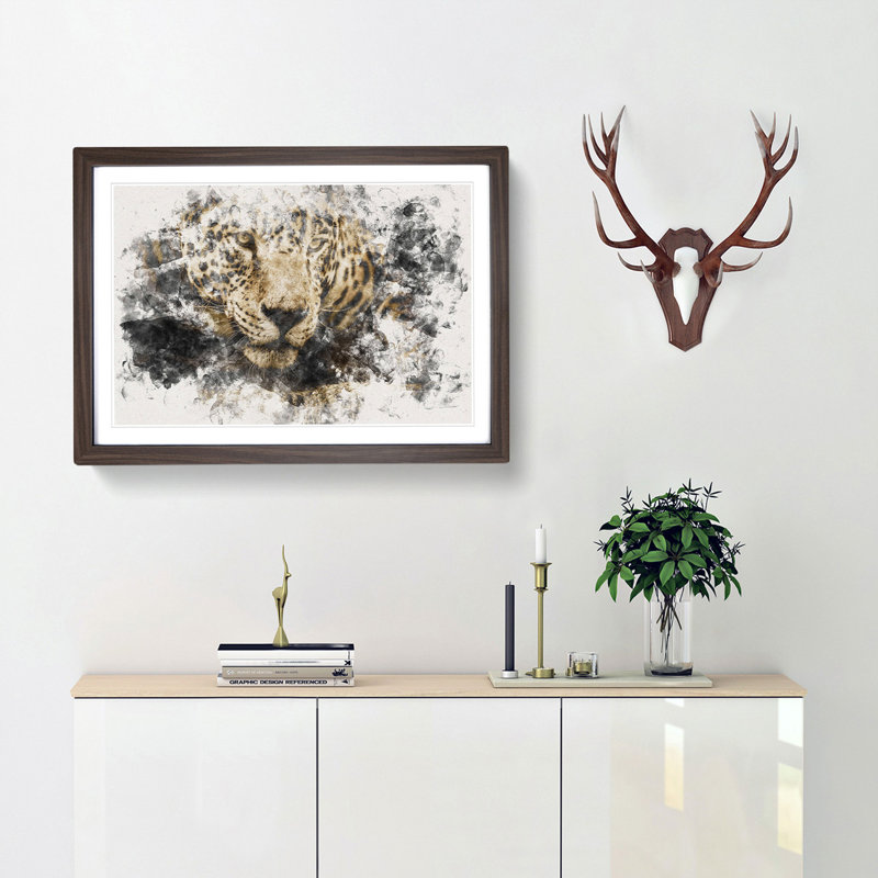 Jaguar Stalking Prey - Picture Frame Painting Print, Walnut Framed, 36cm H x 48cm W x 2cm D