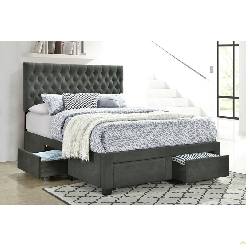 Lit de rangement tapissier très grand Eastern, Gris foncé
