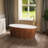 63" Solid-surface Freestanding Soaking Tub — White Interior Wood-grain Exterior With Recessed Dimple Texture Integrated Headrest