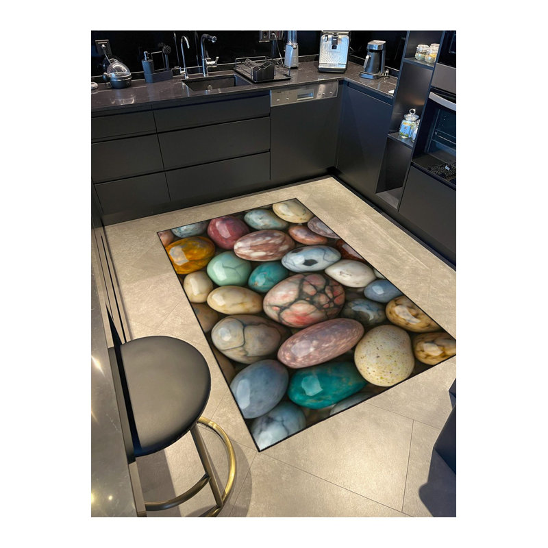 Tapis tissé en pierre polie et lavable, Carré 3 pi 3 po