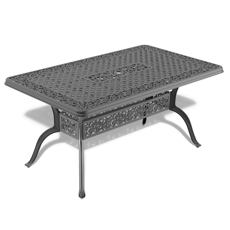 Table de salle à manger de patio avec trou pour parasol, table de salon, 35,5 po x 59 po x 28,35 po