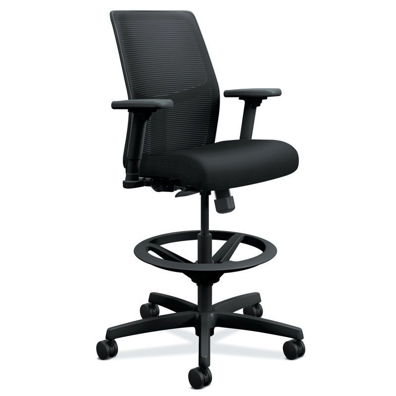 Sophisticated Black Mesh Adjustable Task Office Stool with Foot Ring