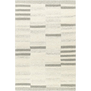 Donavan Striped Hand Tufted Wool Area Rug in Ivory/Gray