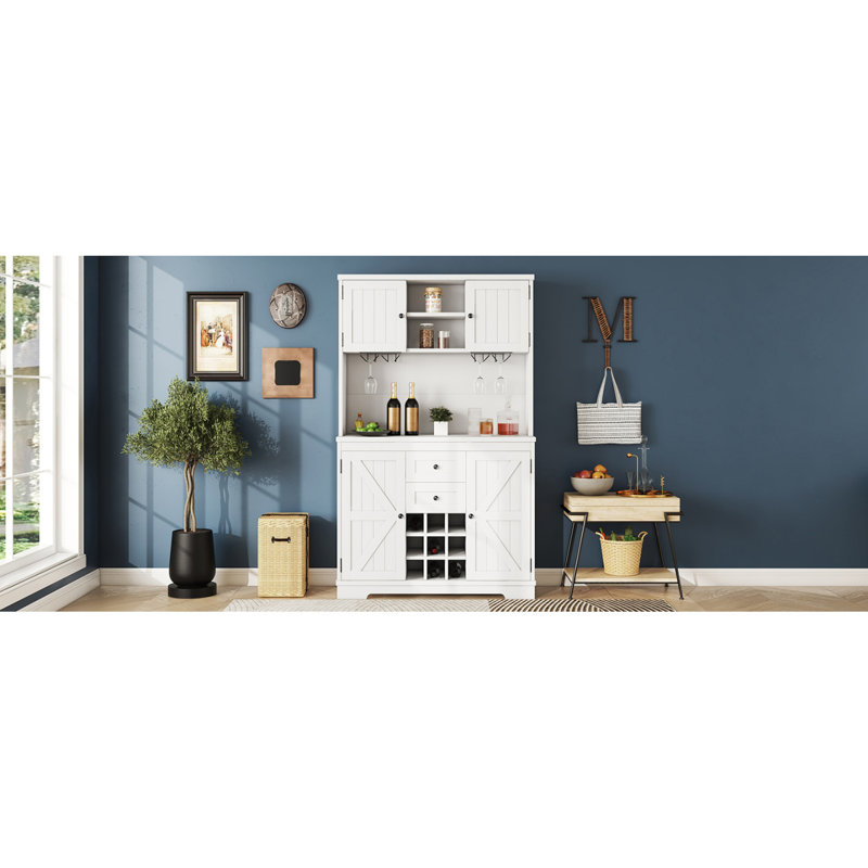 Armoire de cuisine avec rangement Coffee Bar, Blanc cassé, Noir