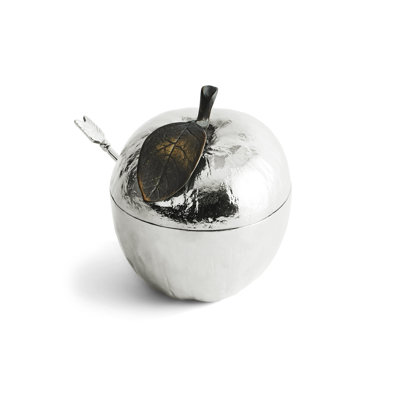Fruit Apple Honey Pot with Spoon Nickel Plate