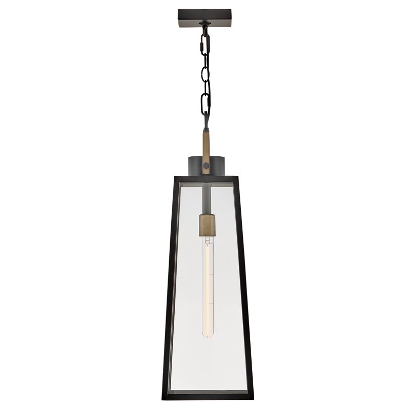 Hugh Large Outdoor Chain-Hung Lantern with Clear Glass, Black