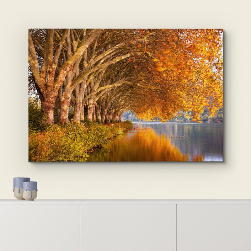«Autumn Fall Orange Leaf Forest Lake» sur toile, H 16 po x l 24 po x P 1,5 po, Toile tendue
