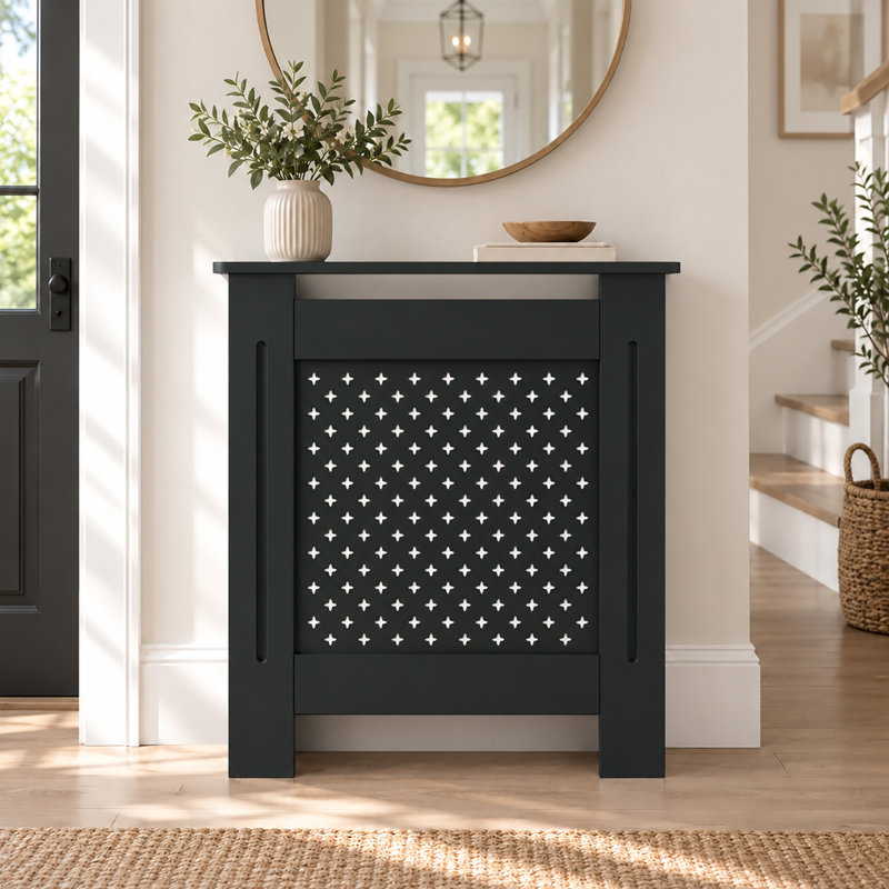30.7" W MDF Radiator Cover Cabinet with Perforated Front Panel and Display Shelf, Black