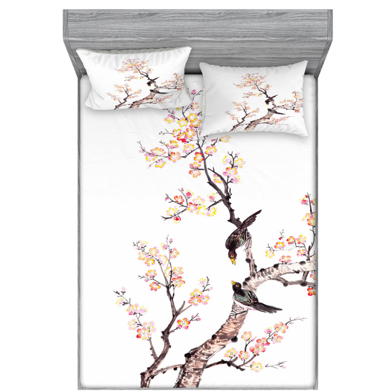 Microfiber Floral Sheet Set, Queen Sheet Set with Fitted Sheet