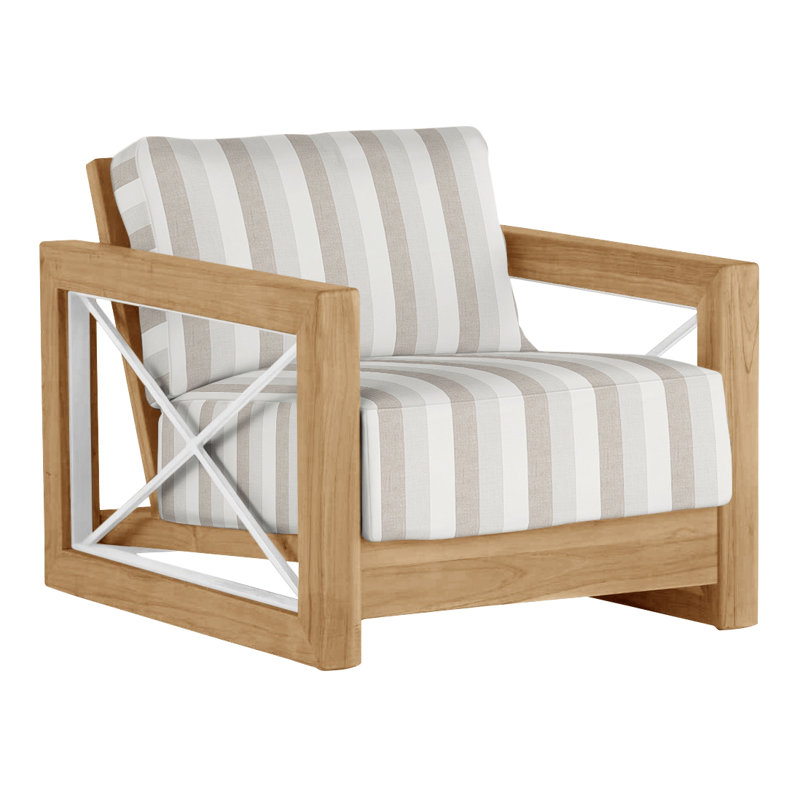 Malta Teak Outdoor Lounge Chair, No welt + Standard fill, Natural Teak, Perigold Direction Linen