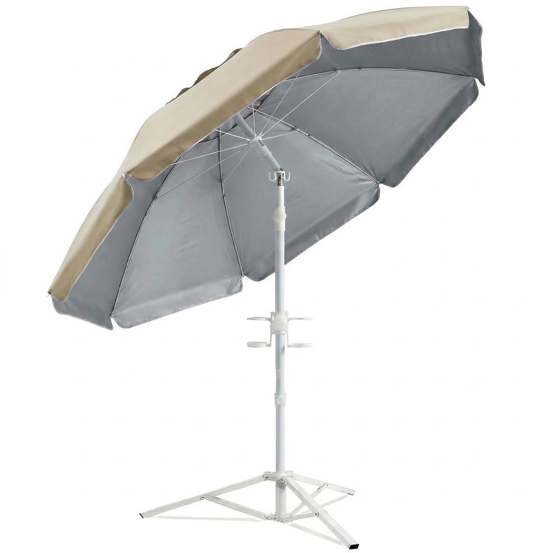 7 ft Portable Outdoor Umbrella with Stand – UPF 50+ Sun Shade, Adjustable Tilt, Hook & Cup Holders, Beach & Camping Umbrella