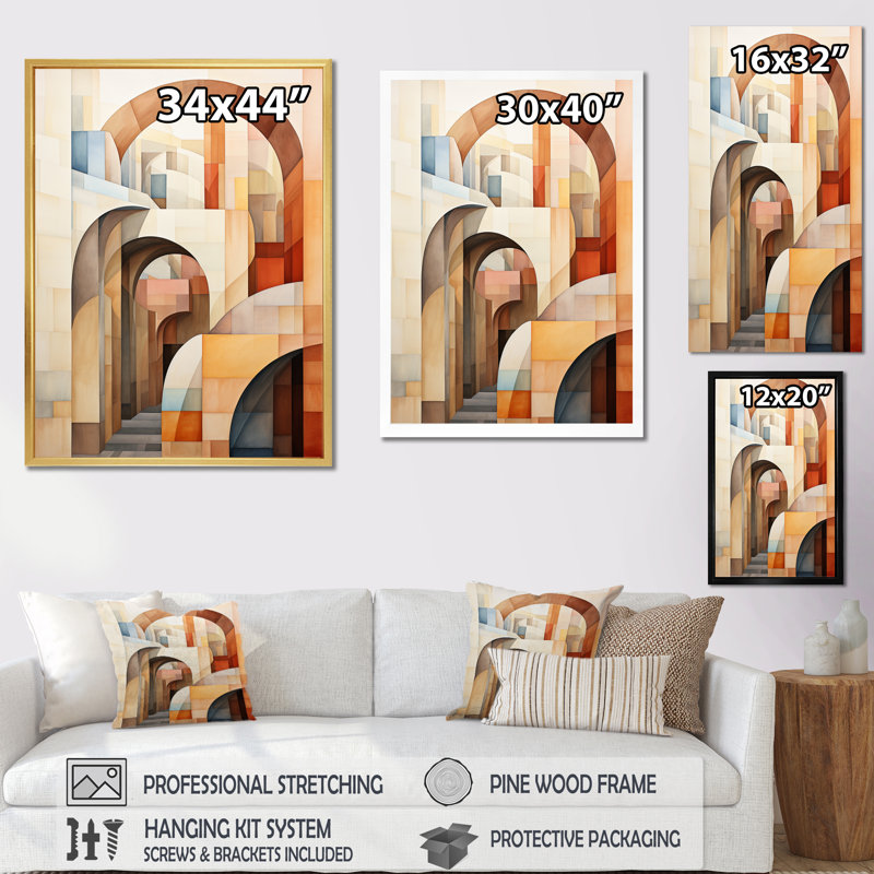 «Iqraa Beige Bridge Dynamic Archway», reproduction sur toile, H 20 po x l 12 po x P 1 po, Cadre photo noir