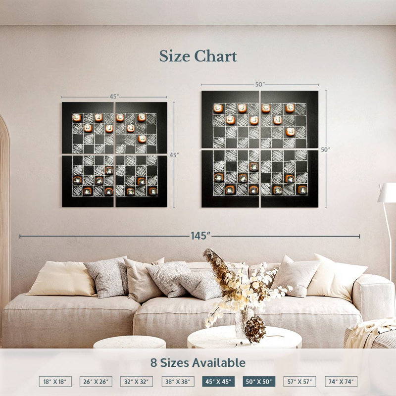 Senne Chalkboard Chess With Sushi, 45" H x 45" W