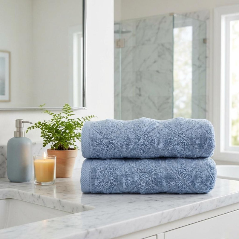 Ensemble de deux essuie-mains en coton turc géométrique bleu marine 16 po x 30 po