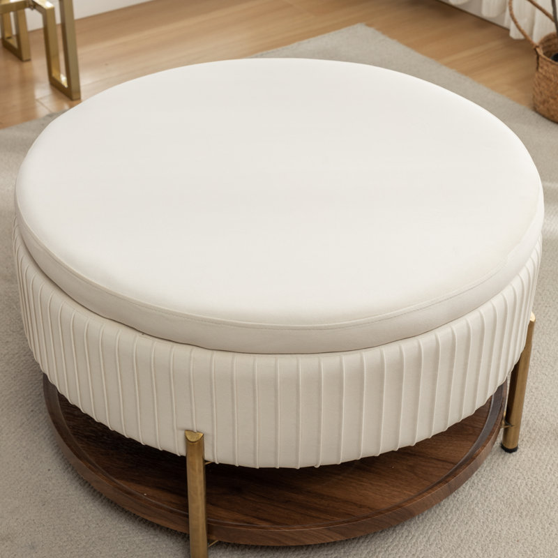Repose-pieds rond avec rangement Charyn, Beige