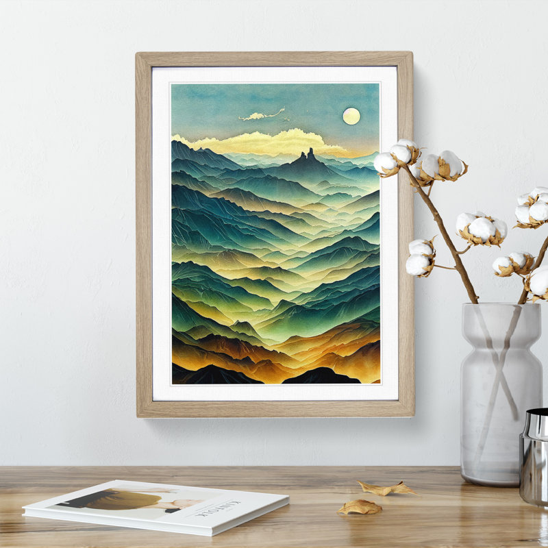 Painting Of A Mountain Landscape No.5 - Print, 48cm H x 36cm W, Oak Framed