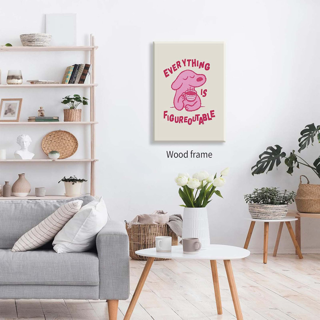 Pink Dog Positive Affirmations Quote Wall Art Motivational Cute Animal Posters 24X36 Inch Framed Everything Is Figureoutable Prints Kids Bedroom Wall