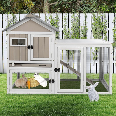 Clapier d'intérieur pour lapin, cage à deux étages pour lapin ou cochon d'Inde avec plateau, gris