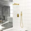 Pomme de douche double - fixation murale 12 po, or Valve équilibrée pour une expérience confortable. Pluie et moments de détente. Installation et nettoyage faciles. Comprend un bras, une douchette, un boyau, un support et
