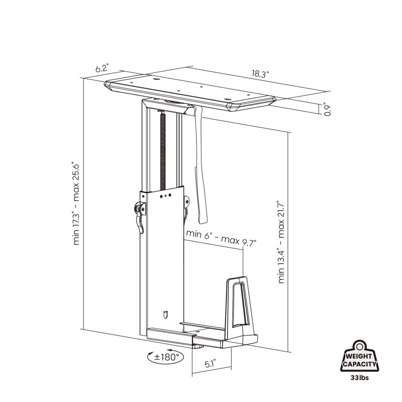 Mount-It Heavy Duty Under Desk Computer Mount, Adjustable CPU Holder with Sliding Tracks, 33 Lbs Cap.
