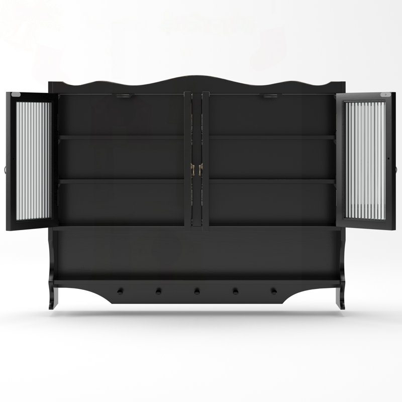Armoire murale rétro avec 4 portes en verre et support à crochets ouvert Retro