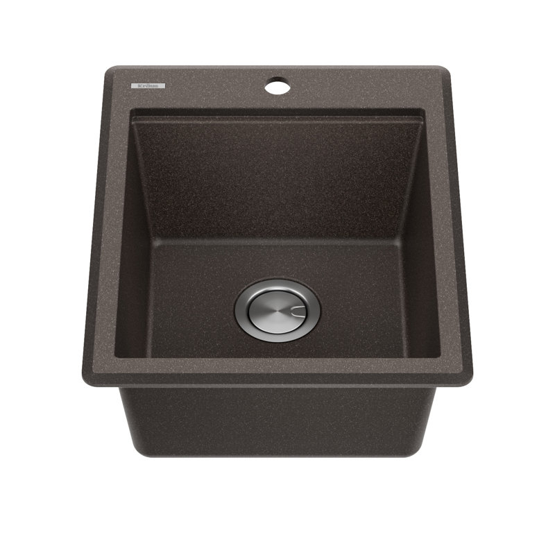 Évier de cuisine à simple cuve à montage sur plan en granite 28 po KRAUS Bellucci avec accessoires, 18 po de longueur