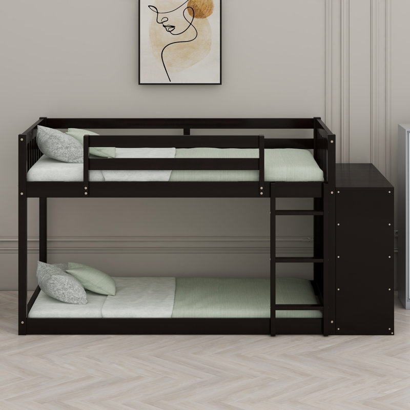 Lit superposé avec 4 tiroirs et 3 tablettes, Espresso
