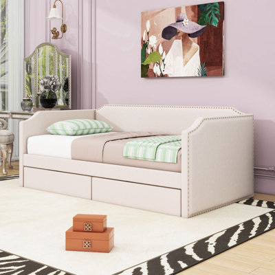 Twin Size 2 Drawers Velvet Upholstered Daybed