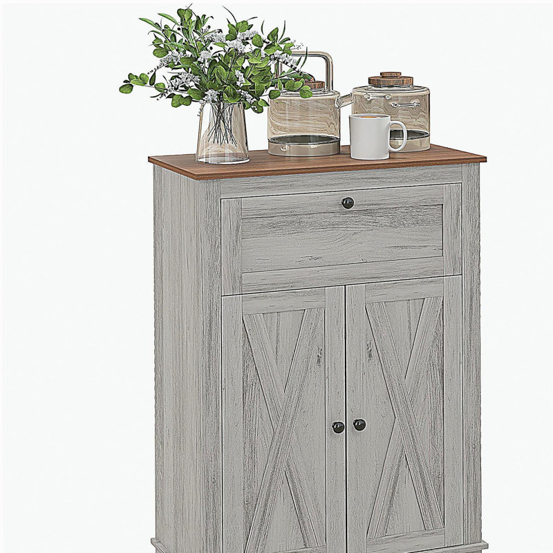 Armoire décorative à porte de grange HOMcom, armoire de rangement latérale de cuisine, avec portes doubles, tiroirs et cloisons réglables, convient aux chambres à coucher, salons, gris clair
