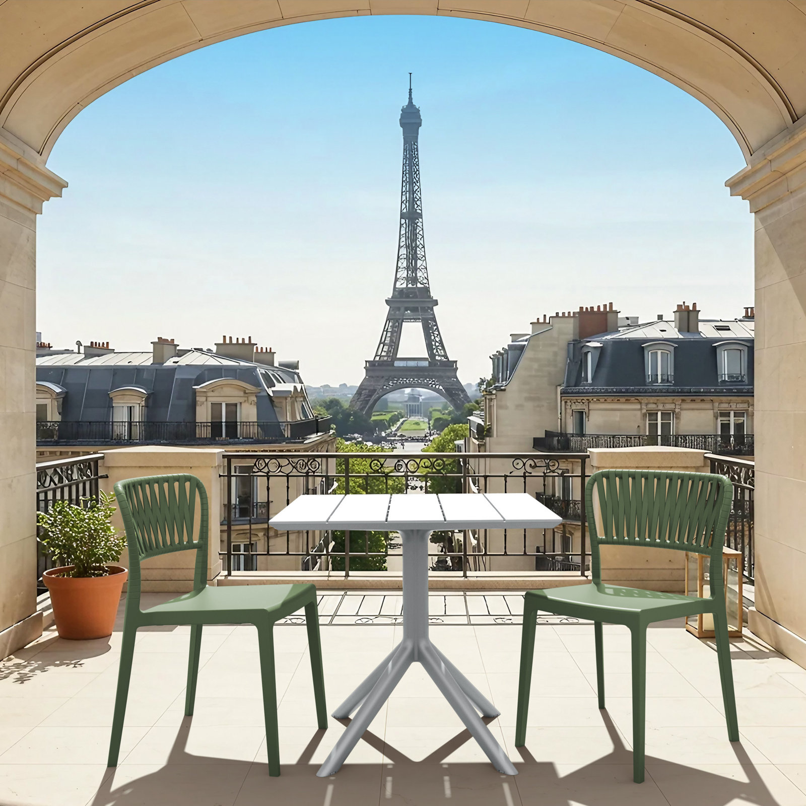 Newport Outdoor Stacking Dining Armchair, Olive Green