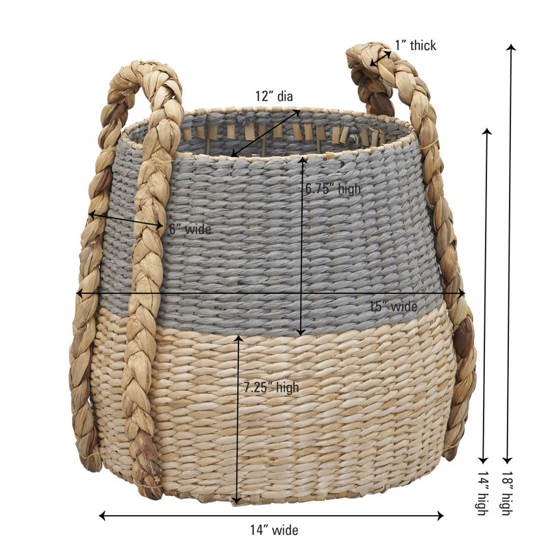 Armadi Two Tone Wicker Basket with Handles, Gray