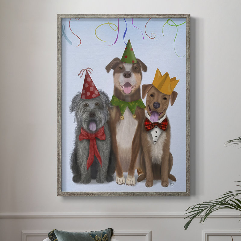 Christmas Party Mutts, reproduction encadrée - bois massif, H 11 po x l 9 po