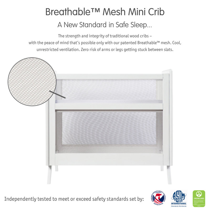 White Wooden and Mesh 2-in-1 Mini Crib with Mattress
