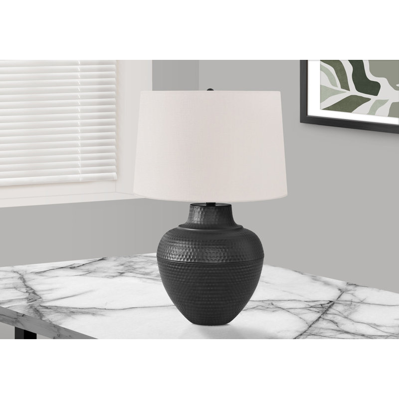 Lighting, H 26 po, lampe de table, métal noir, abat-jour ivoire / crème, transitionnel